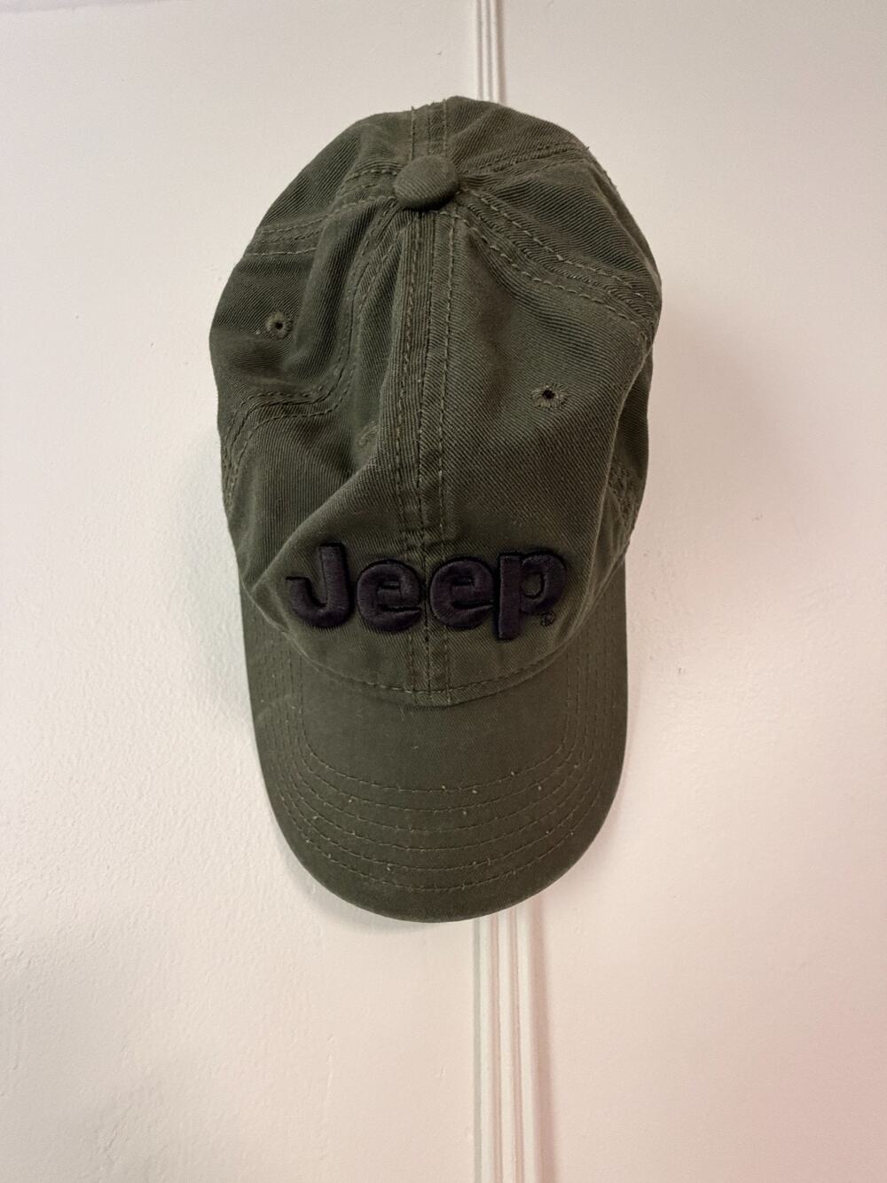 Jeep Hat Mens Olive Green Canvas Adjustable Strapback Baseball Cap Spellout Logo
